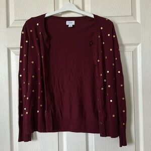 Old Navy Juniors Burgundy/Gold Polka Dot Cardigan Size Small